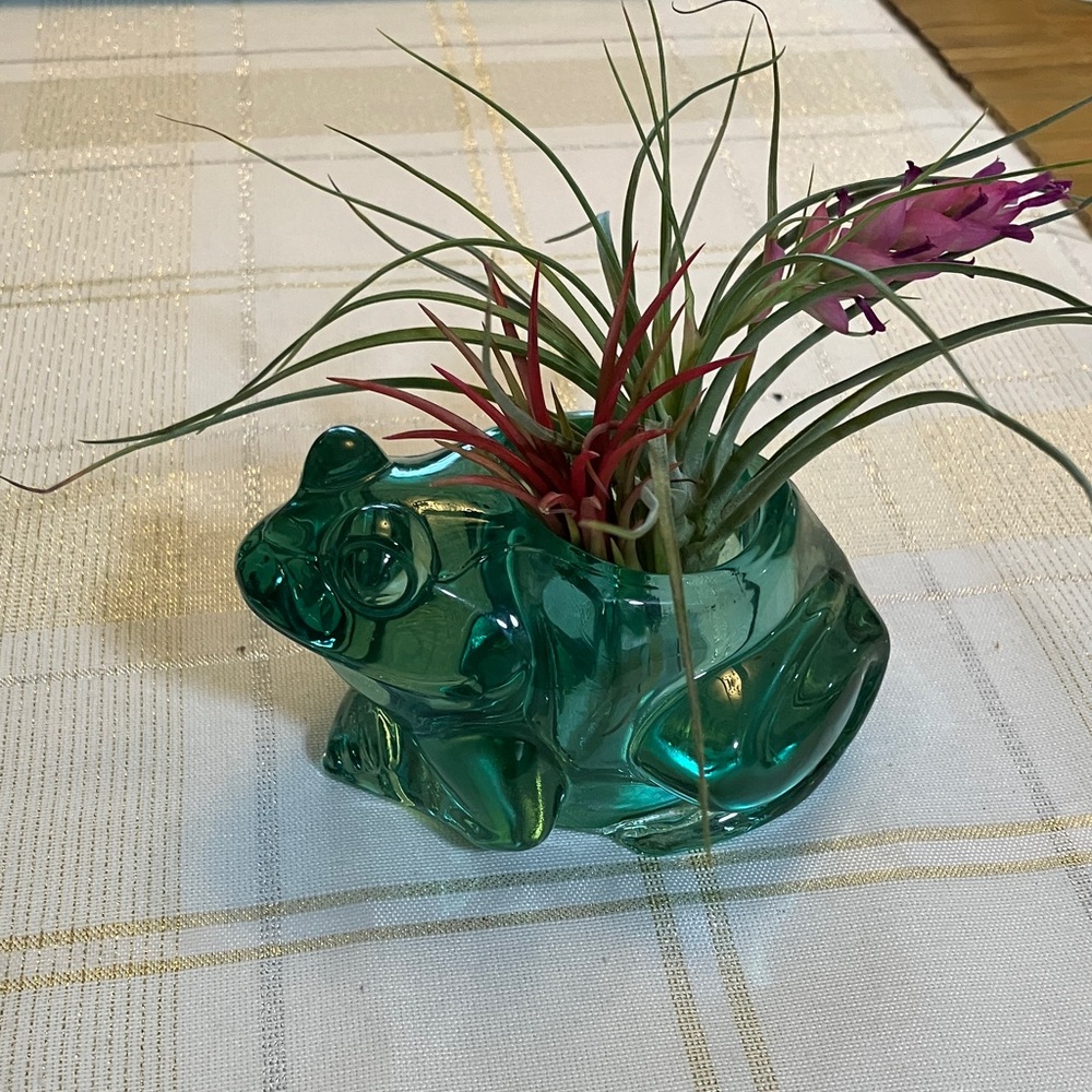 VINTAGE Indiana Spanish Green Glass Sitting Frog votive trinket desk decor